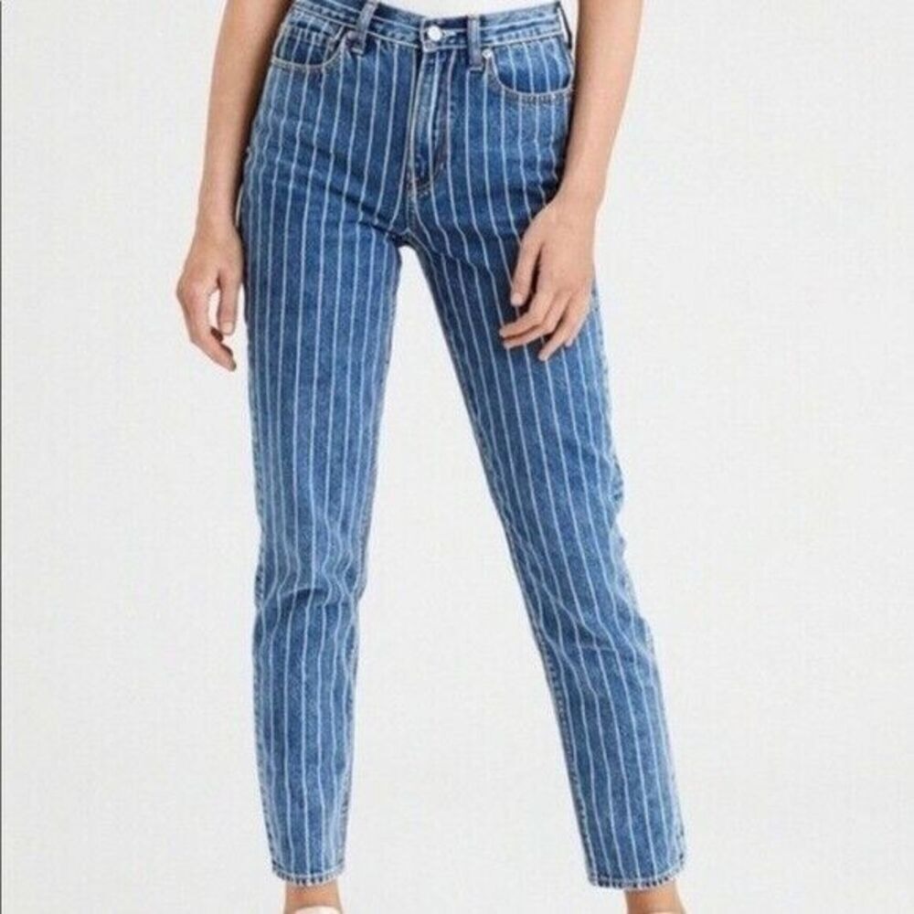 American‎ Eagle Striped Mom Jeans womens Size 0 High rise ankle length Cotton #4